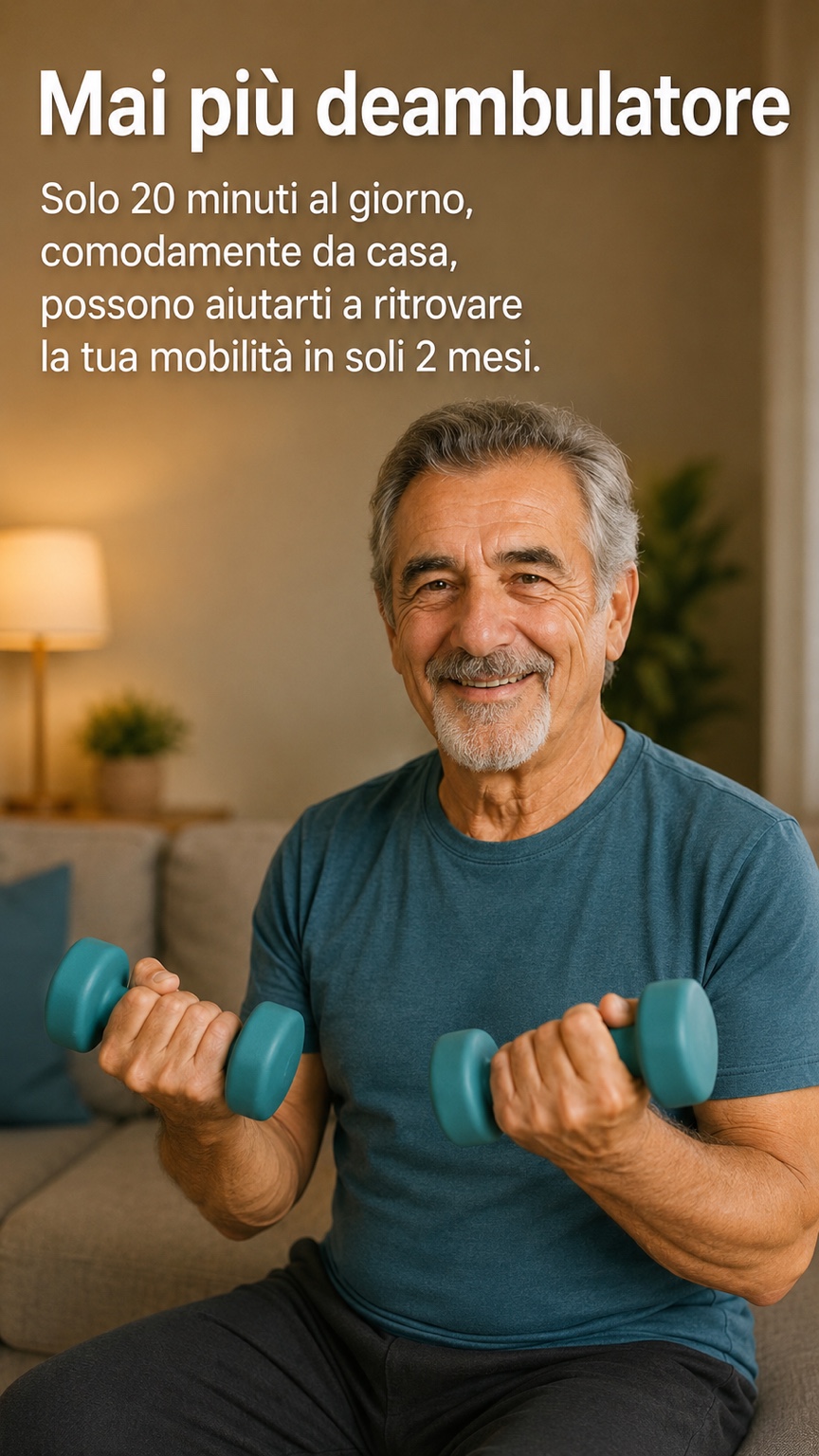 Mai più deambulatore, allenamento con manubri